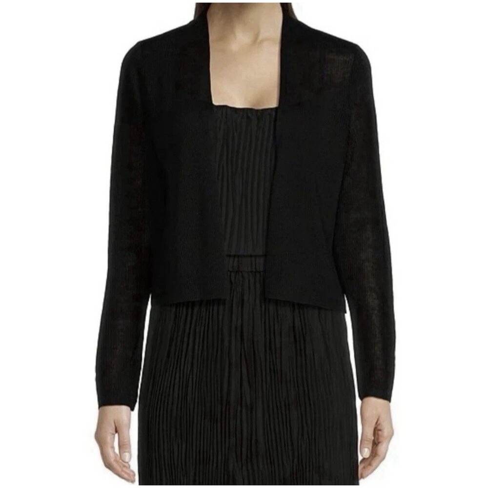 Eileen Fisher Black Viscose Lightweight Open Front Cardigan Sweater Size Medium
